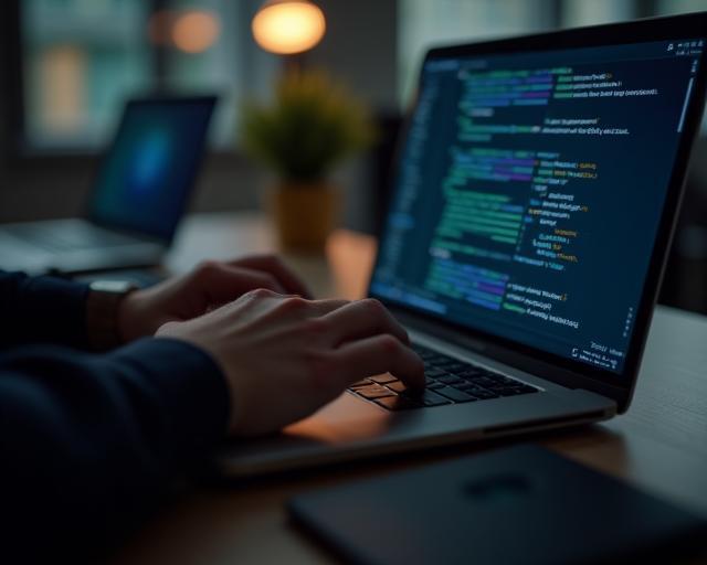 Developer integrating payment API on laptop
